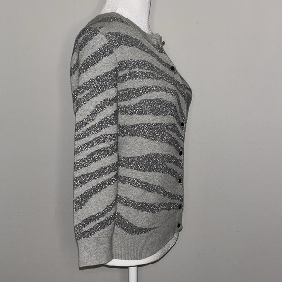 Banana Republic Metallic Silver Zebra 🦓 Striped Cardigan Size Medium Pet… - Picture 3 of 7